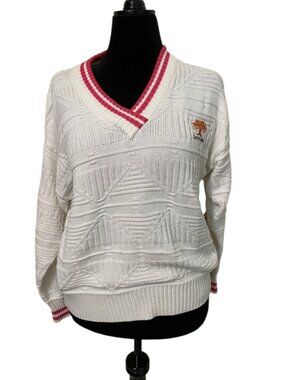 Vintage HEAD Sportswear Carmel Valley Textured Knit Sweater Womens L Pink White